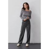 Dark grey wool-blend womens business pants; womens clothing.
