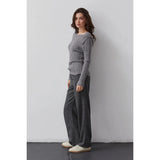 Dark grey wool-blend womens business pants; womens clothing.