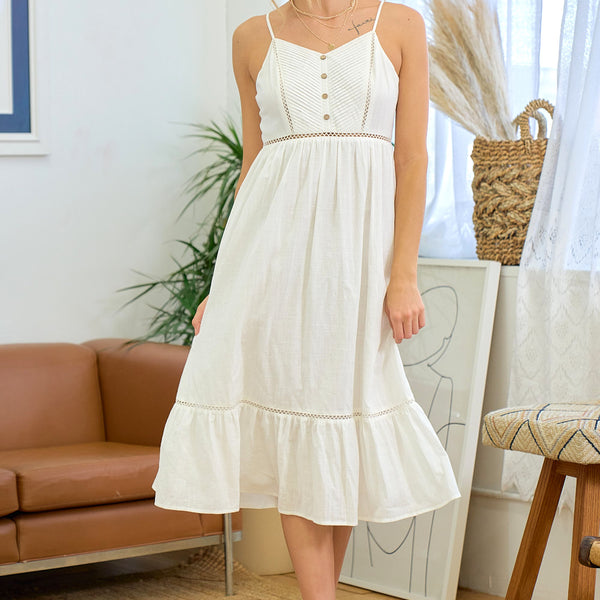 Cotton Midi Dress With Pintuck Detail