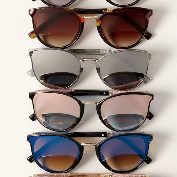 Women's Round Glitter Arm Sunglasses