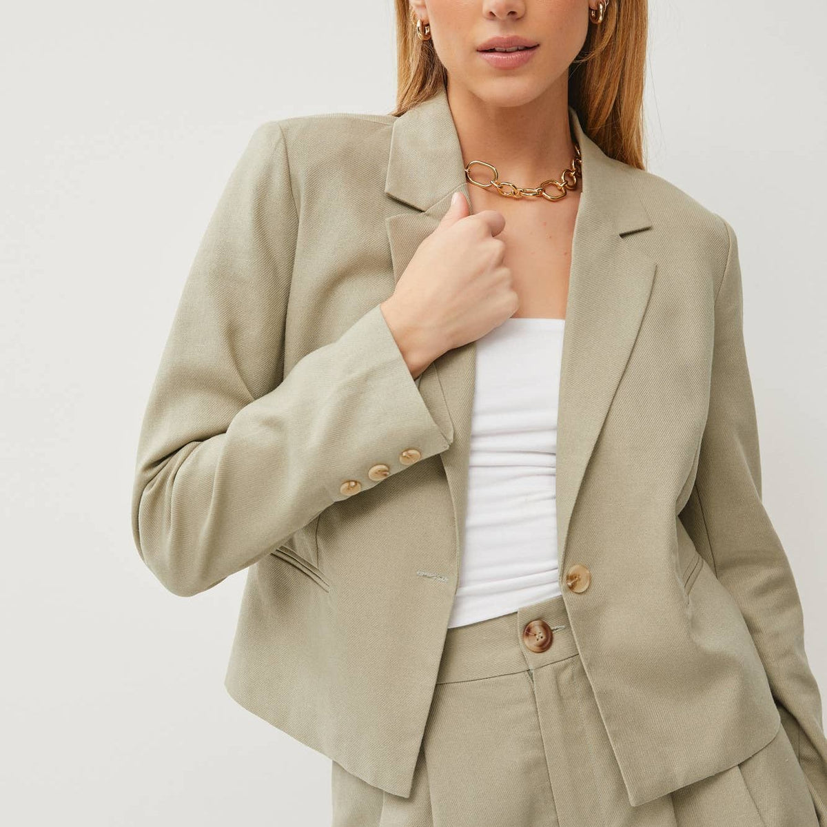 Classic One Button Cropped Linen Blazer