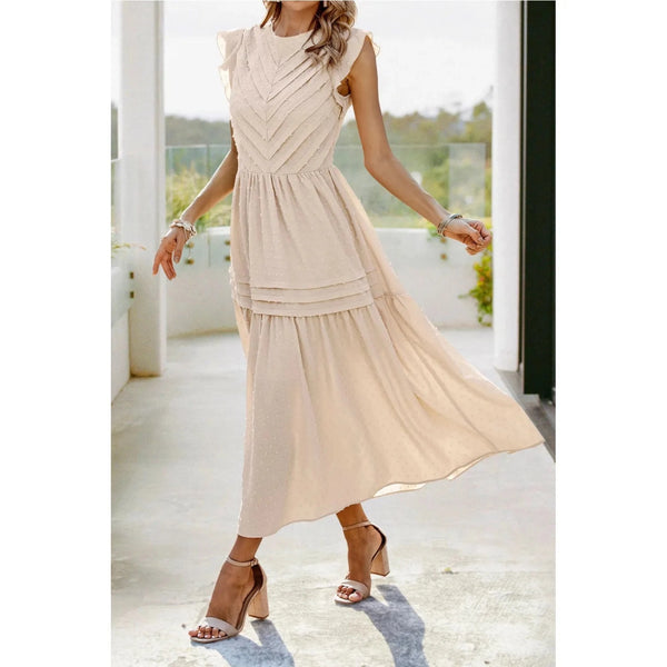 Swiss Dots Pleated Tiered Midi Dress