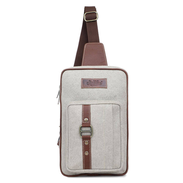 Canvas & Leather Women's Sling Bag - Silver