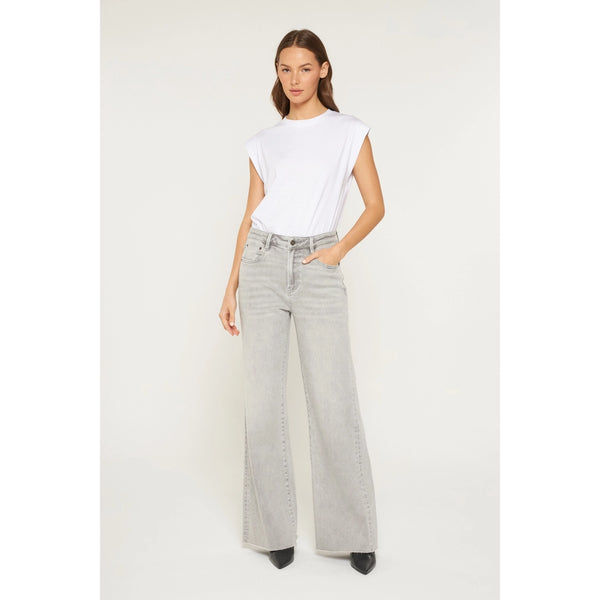 Super High Wide Leg with Raw Hem- Mica Denim