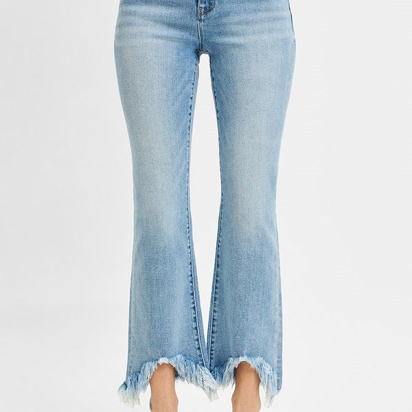 Risen High Rise Crop Bootcut Fray Hem Jeans