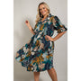 Fit N Flaire Self Tie Ruffle Neck Plus Size Dress