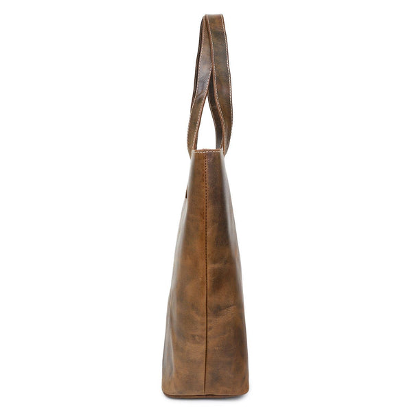 Rustic Leather Women's Tote Bag - Dark Brown