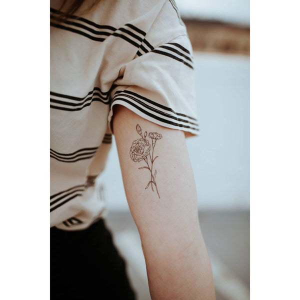 Black ink Carnation temporary tattoo -SLATE Boutique & Gifts