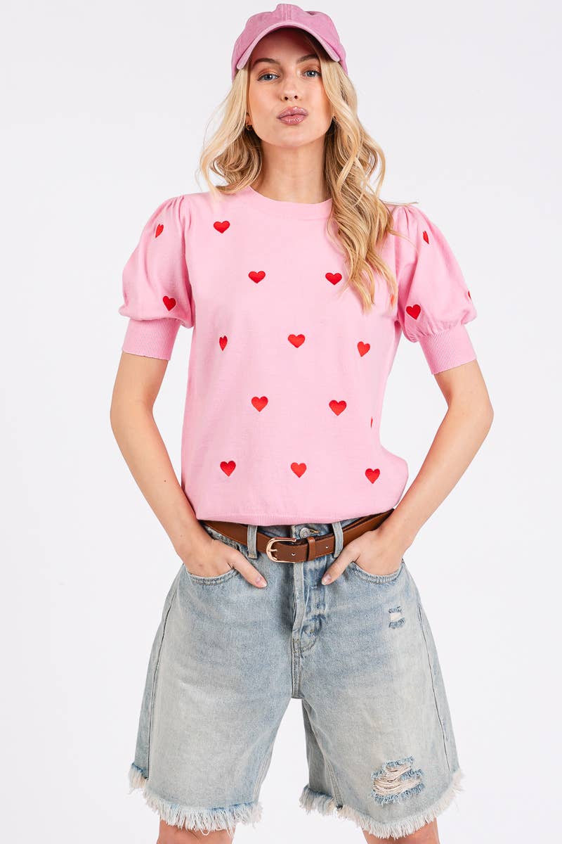 VALENTINES HEART SWEATER SHORT SLEEVE TOP