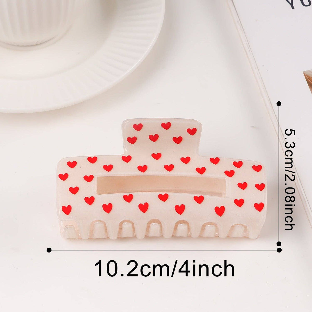 Valentine Heart Print Shark Hair Claw Clip for Women