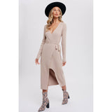 Black wrap sweater dress with slit - womens clothing