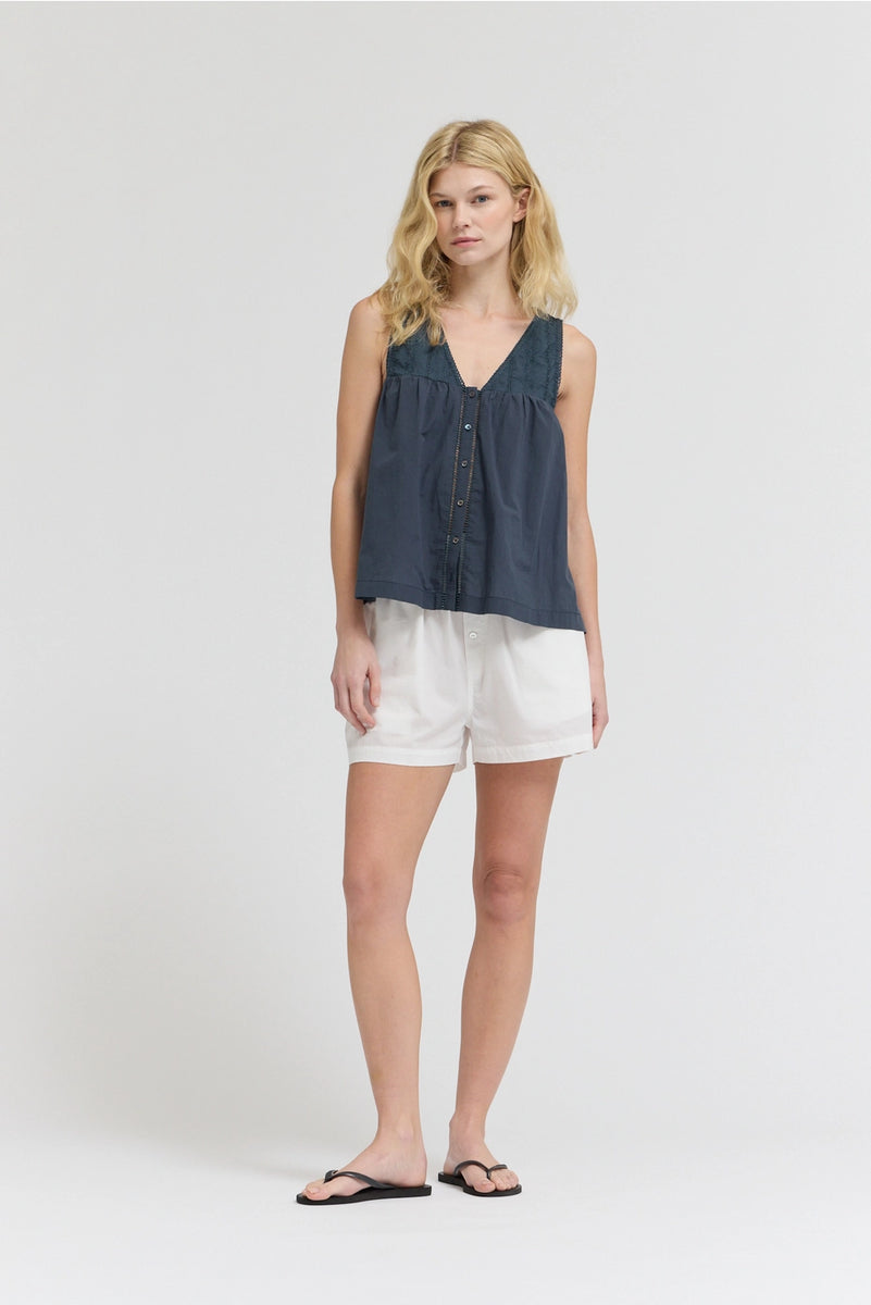 Cotton V-Neck Eyelet Tank