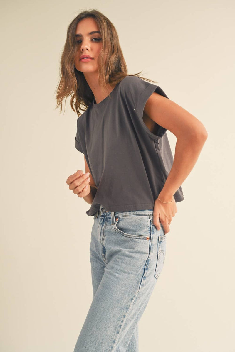 Round Neck Cuffed Sleeve