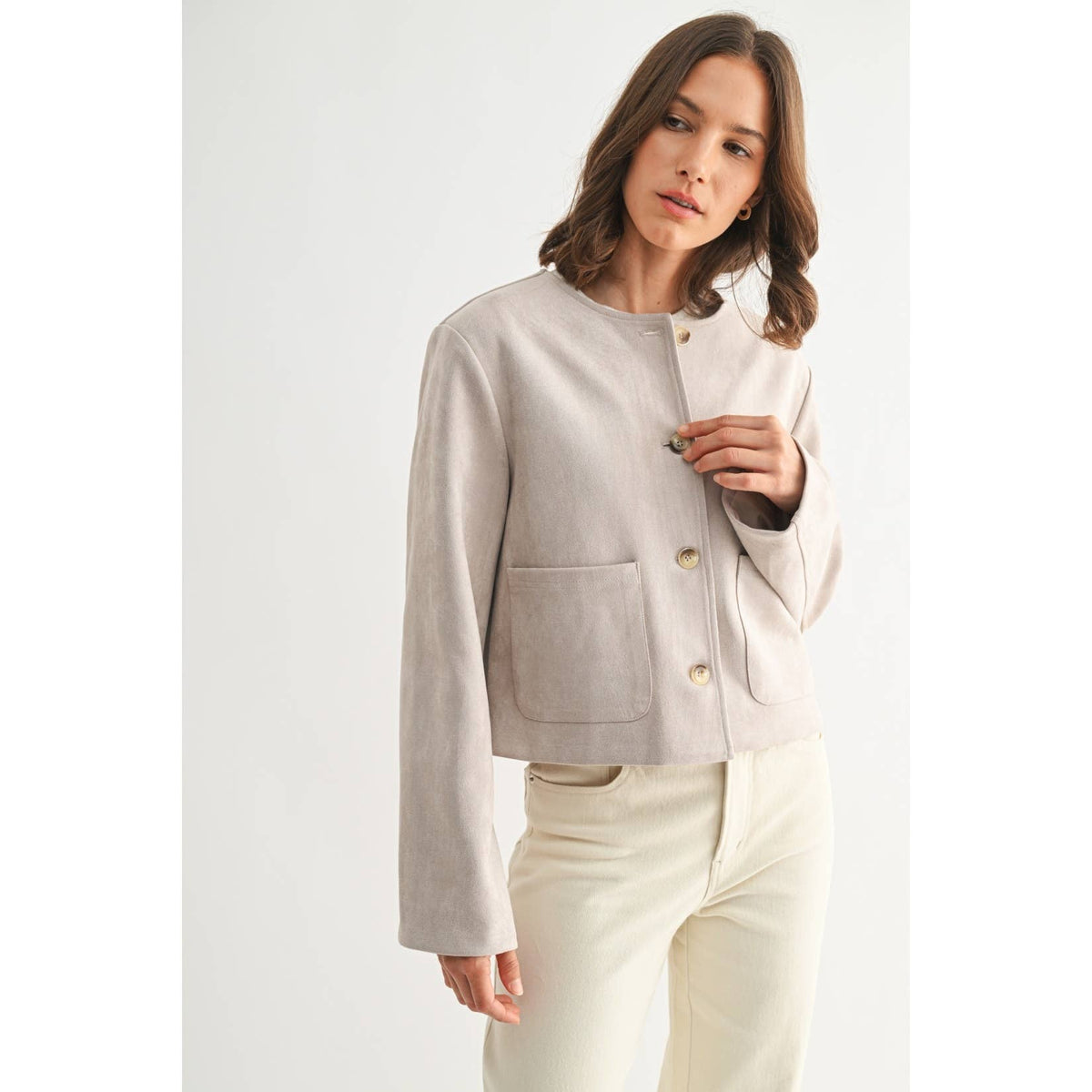 Suede Button Down Jacket