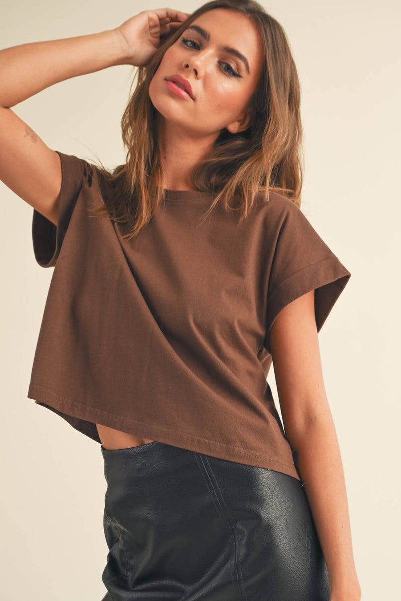 Round Neck Cuffed Sleeve