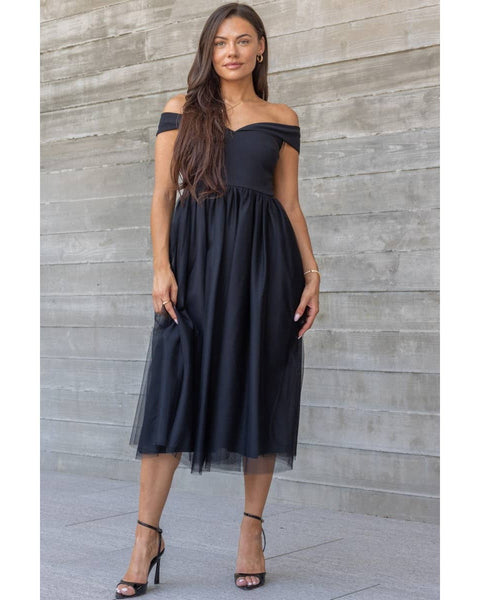 Off the Shoulder Tulle Midi Dress