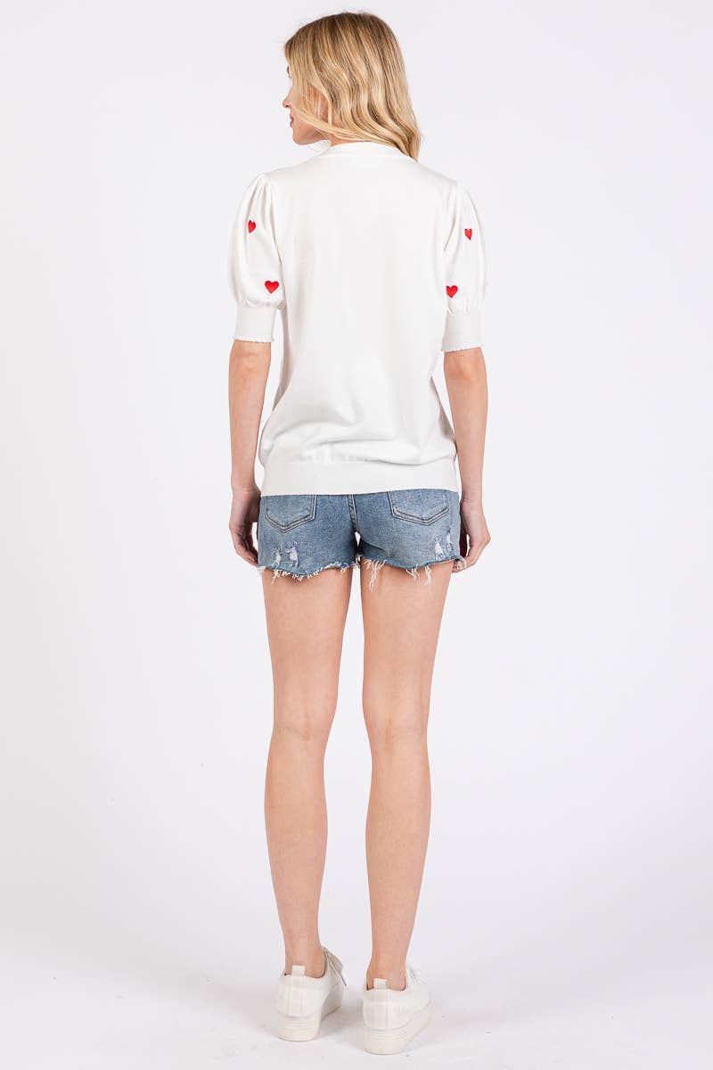 VALENTINES HEART SWEATER SHORT SLEEVE TOP