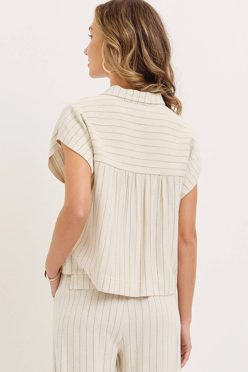 Linen Blend Striped Pull on Pants