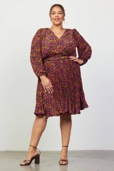 Printed Overlap Dress- Curvy