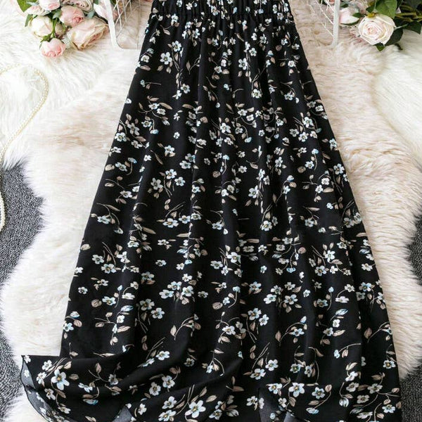 High Waist Slim Floral Maxi Skirt