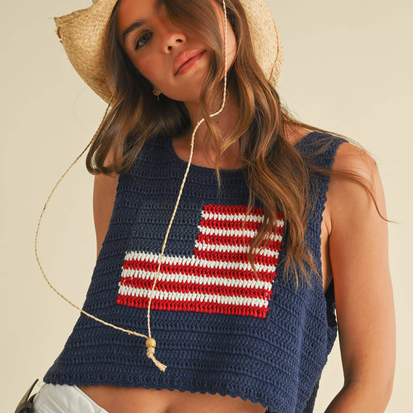 USA Flag Knitted Crop Tank