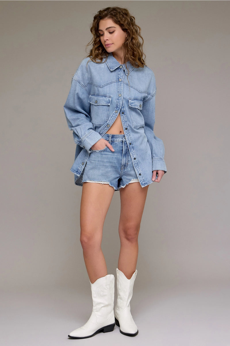 Medium Light High Rise Relaxed Shorts- Hidden