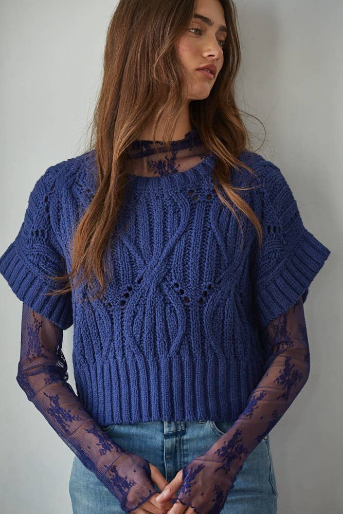 Knit Sweater Crochet Round Neck Short Sleeve Top