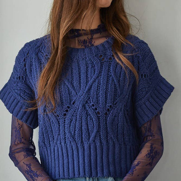 Knit Sweater Crochet Round Neck Short Sleeve Top