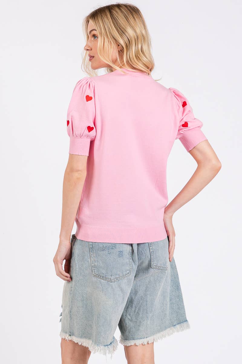 VALENTINES HEART SWEATER SHORT SLEEVE TOP