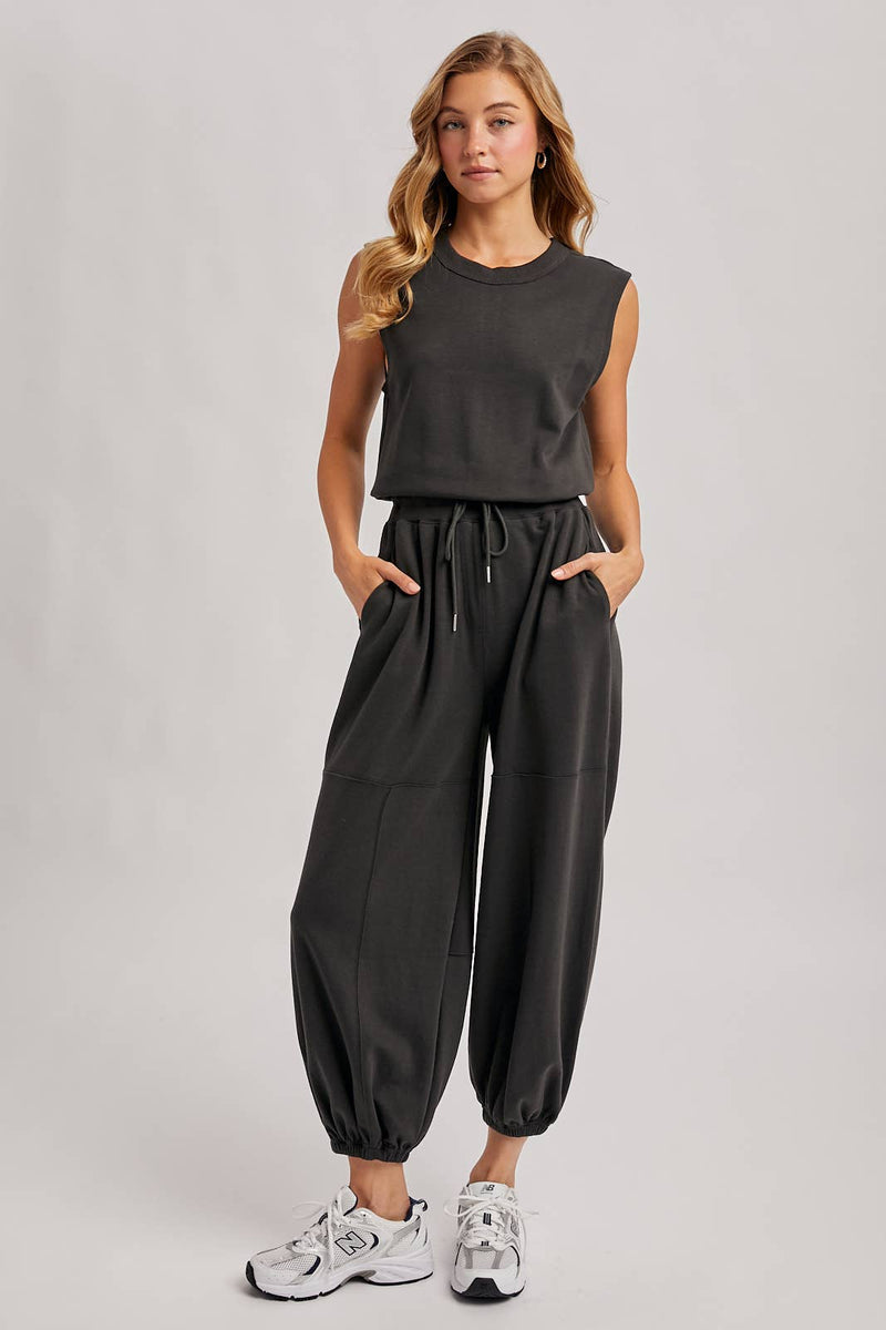 Drawstring Waist Sleeveless Active Jumpsuit