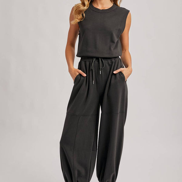Drawstring Waist Sleeveless Active Jumpsuit