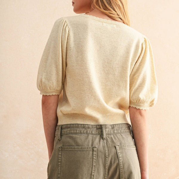 Puff Short Sleeve Button Down Knit Cardigan