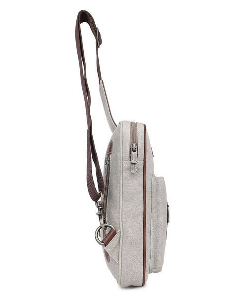 Canvas & Leather Women's Sling Bag - Silver