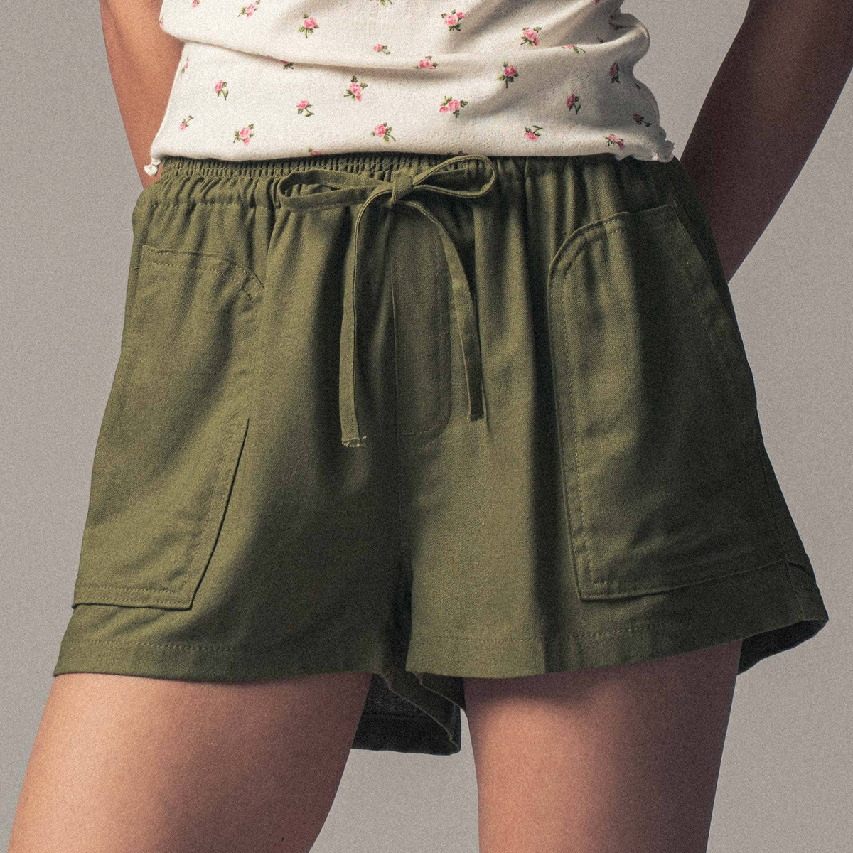Smocked Waist Linen Blend Shorts