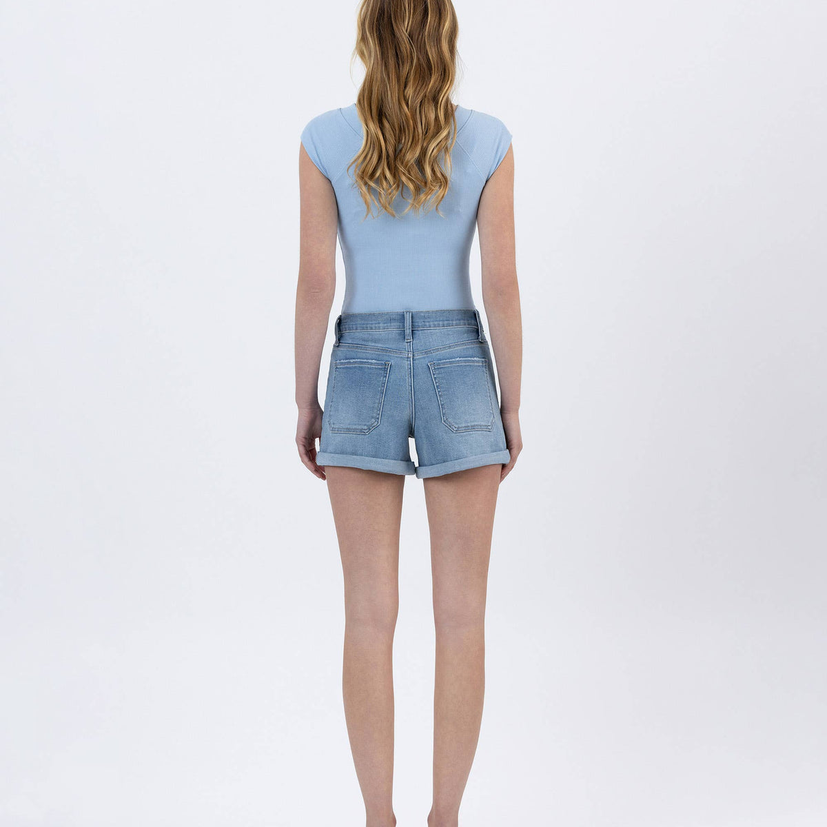 High Rise Double Cuffed Denim Shorts- Lovervet