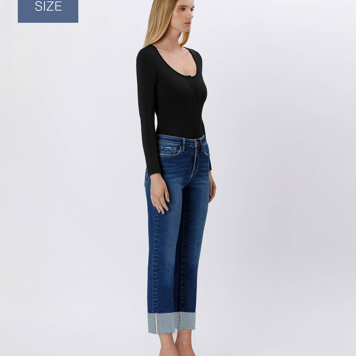 Tummy Control High Rise Cuffed Slim Straight- Plus