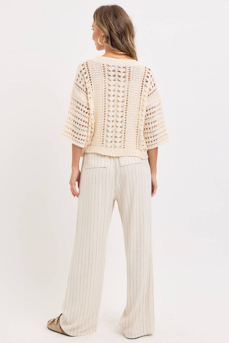 Linen Blend Striped Pull on Pants