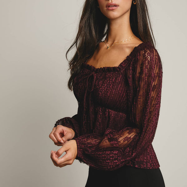Zoey Pleated Lace Peplum Blouse