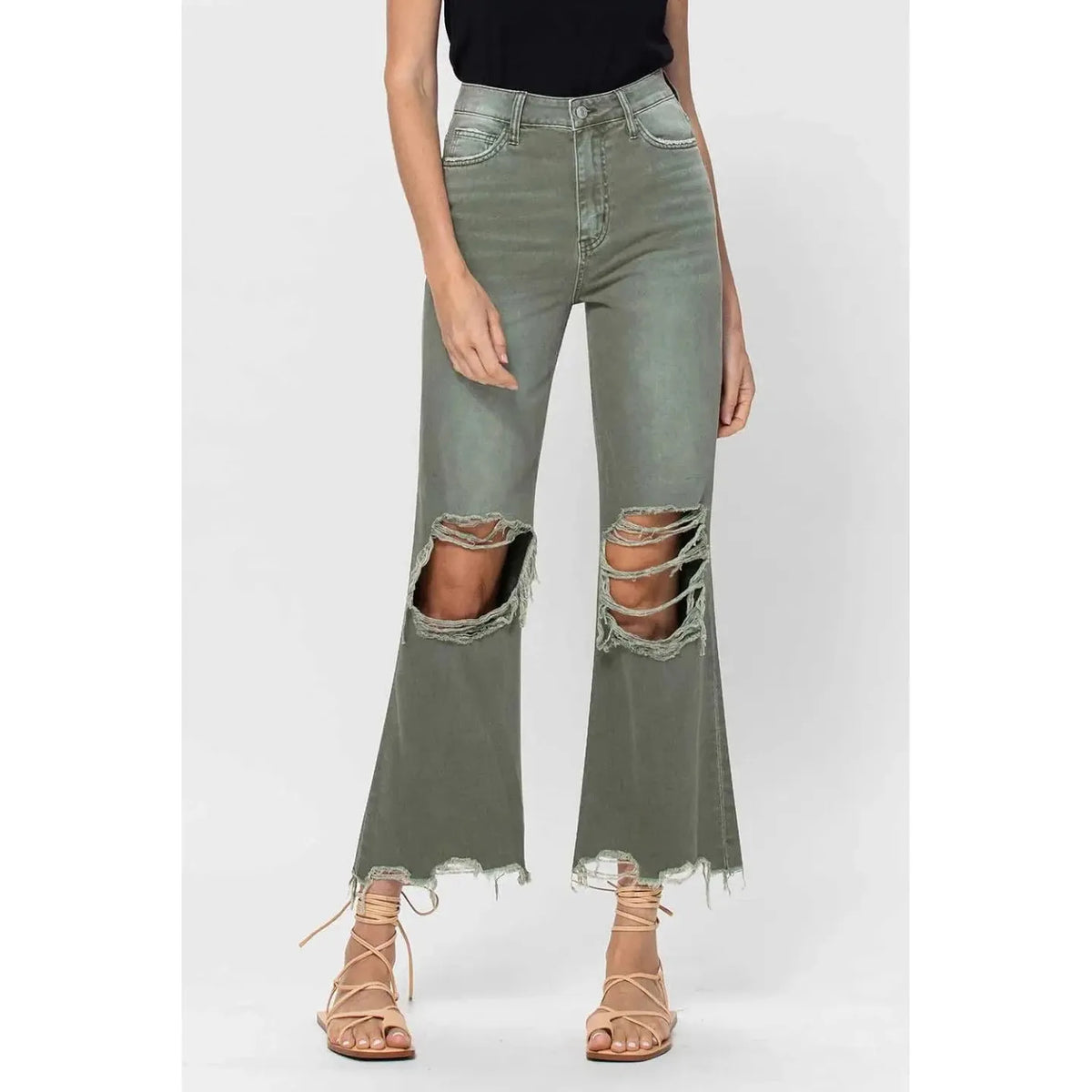 Multicolored distressed denim 90's flare jeans - Women's Clothing 