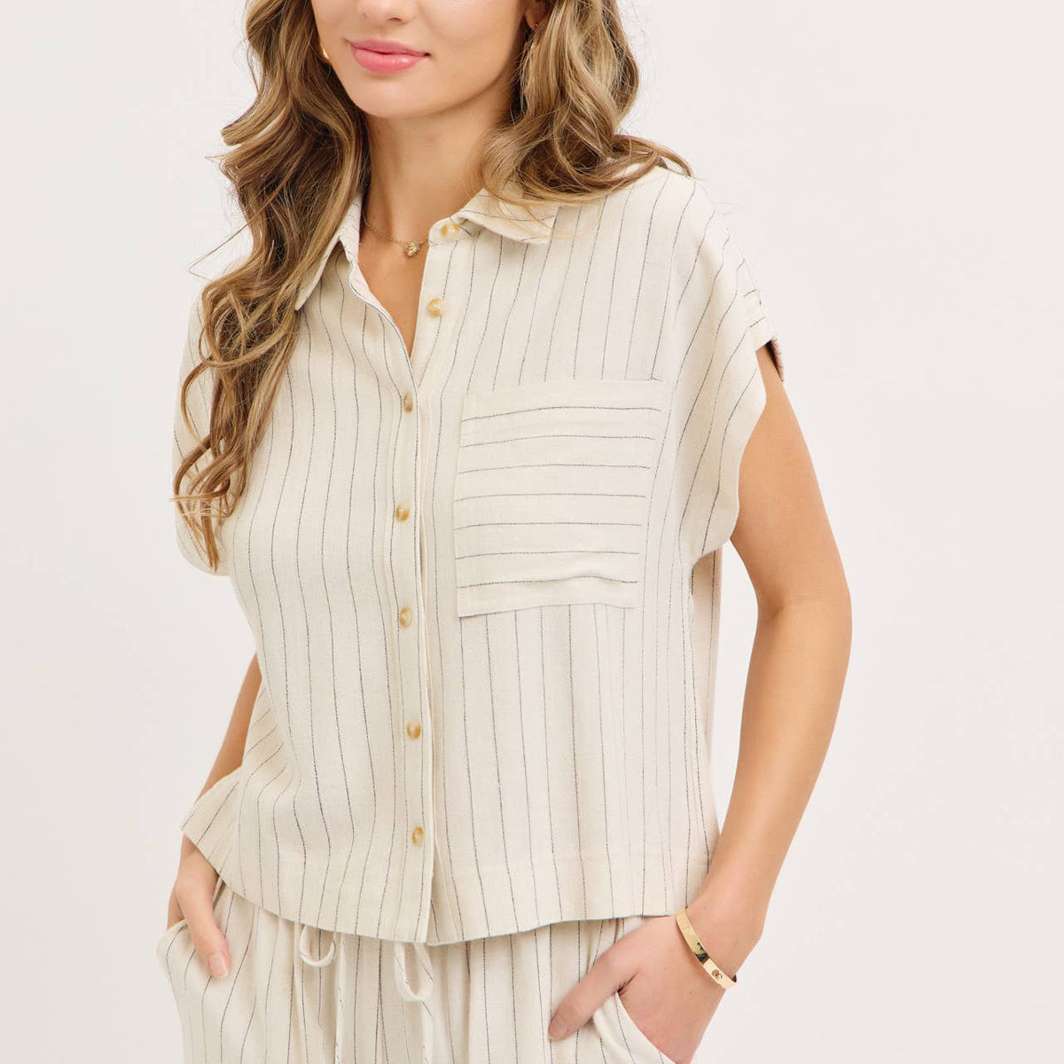 Linen Blend Striped Pull on Pants