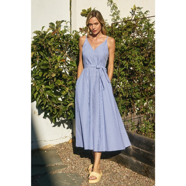 Striped Plunging Fit and Flare Dress