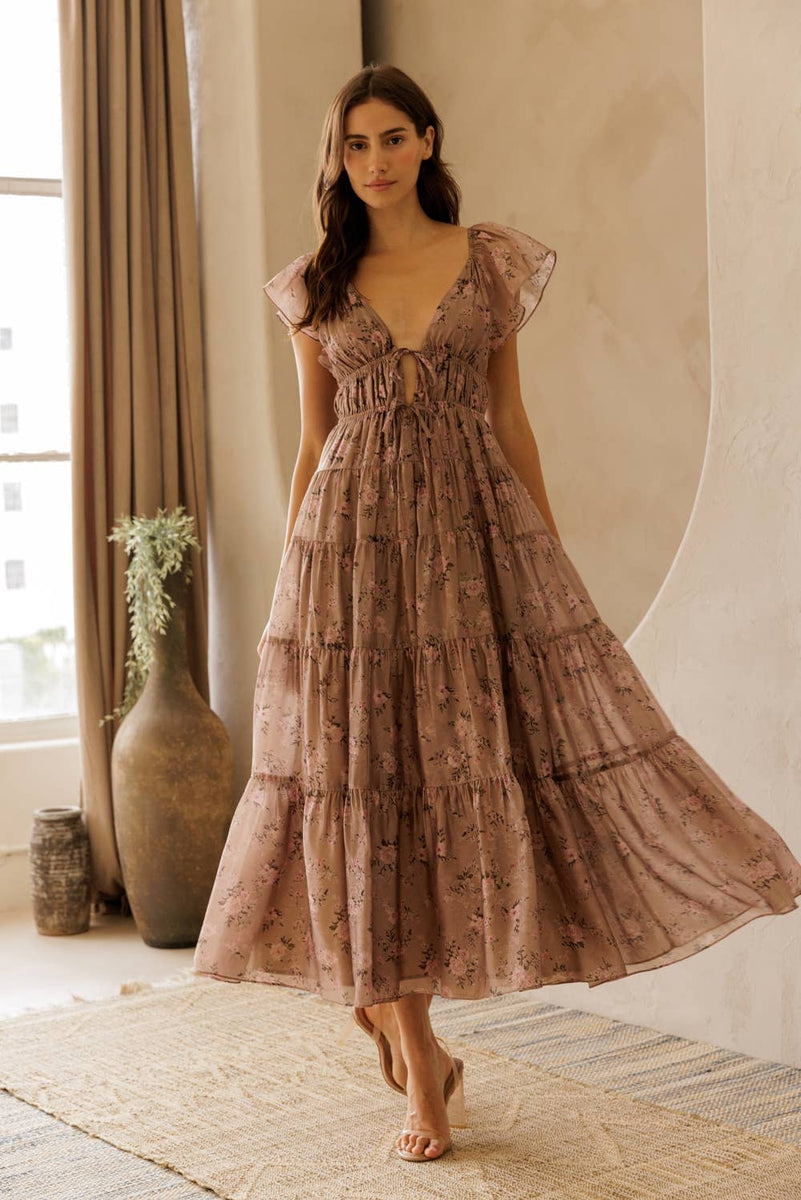 Tilly Floral Tie Front Midi Dress