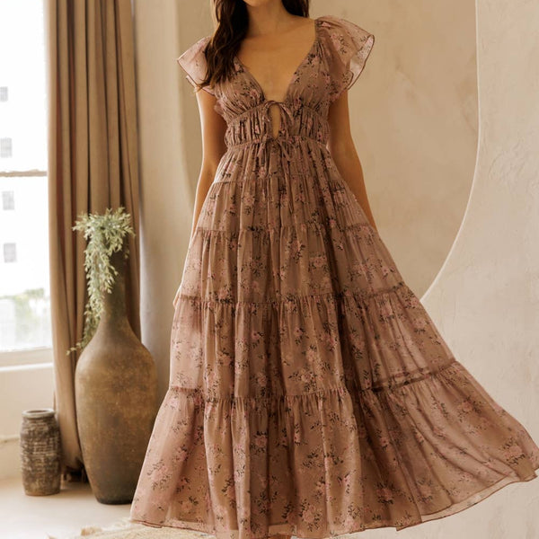 Tilly Floral Tie Front Midi Dress