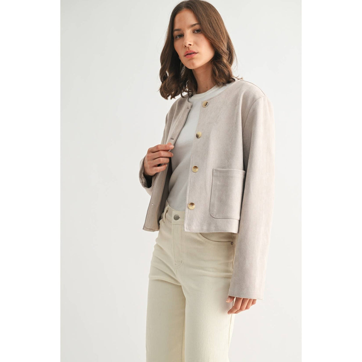 Suede Button Down Jacket