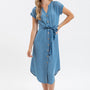 Chambray Button Down Belted Midi Dress