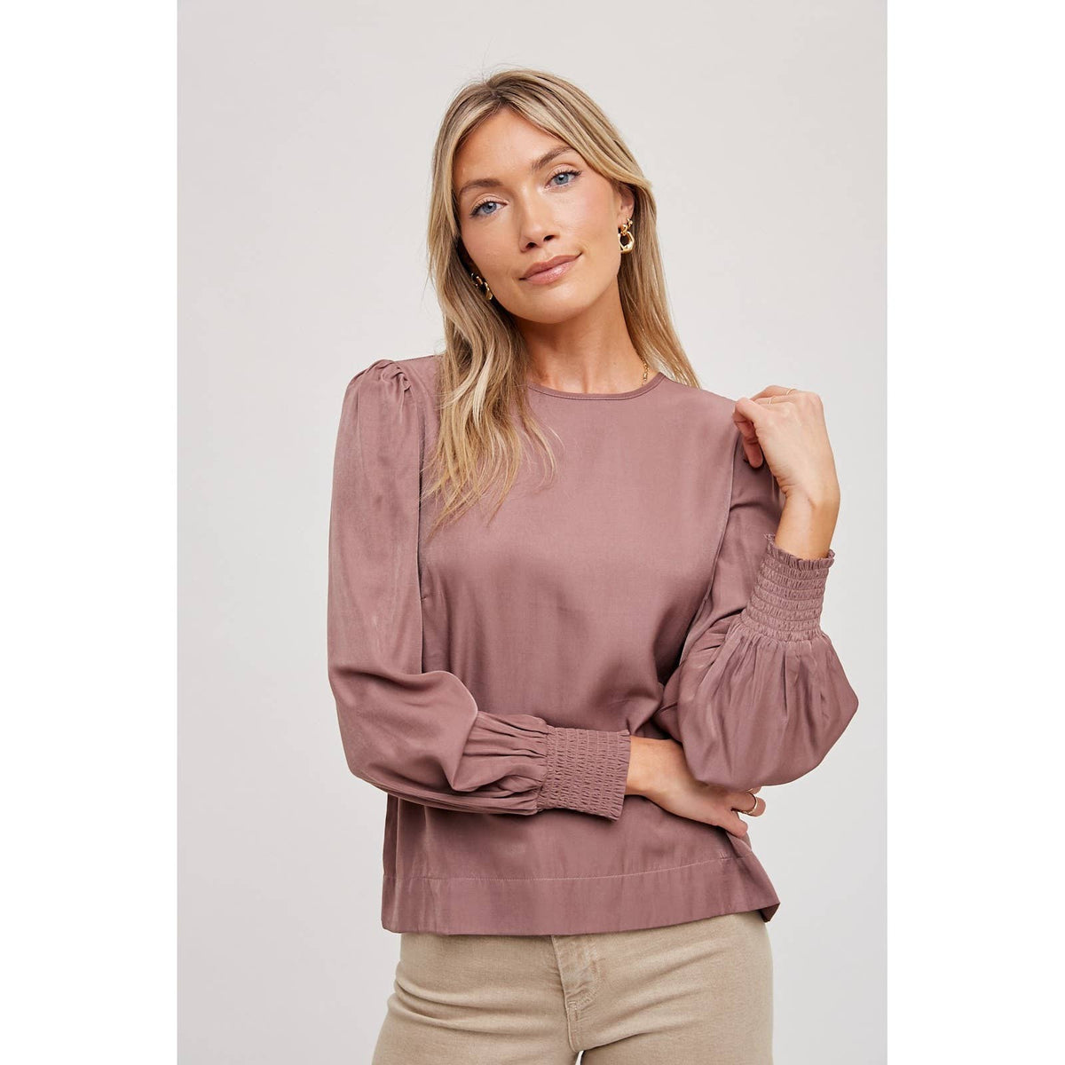 Satin Smock Cuff Blouse