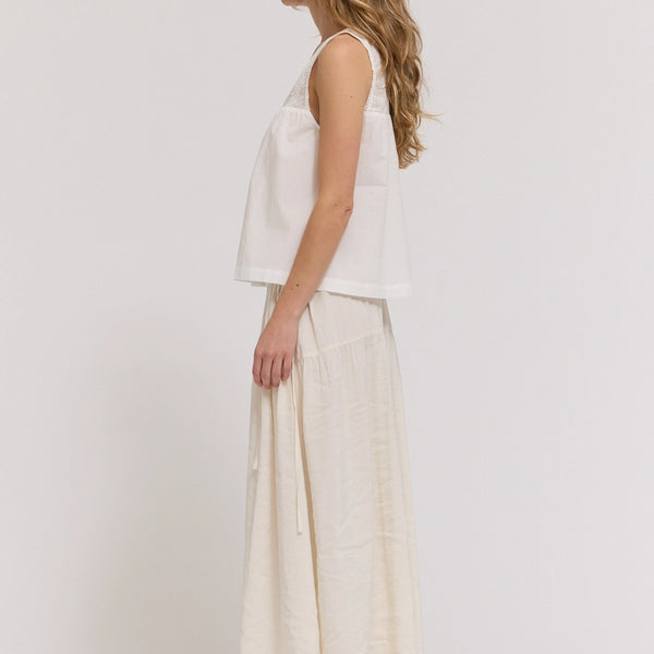 Cotton V-Neck Eyelet Tank