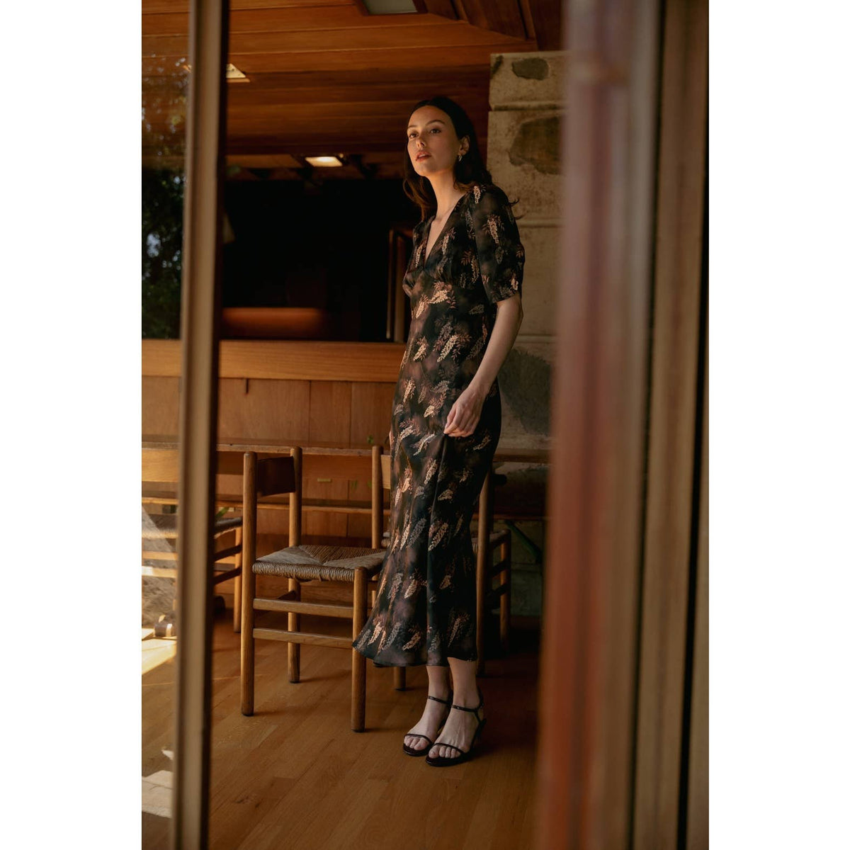 Leaf Print Satin Dress