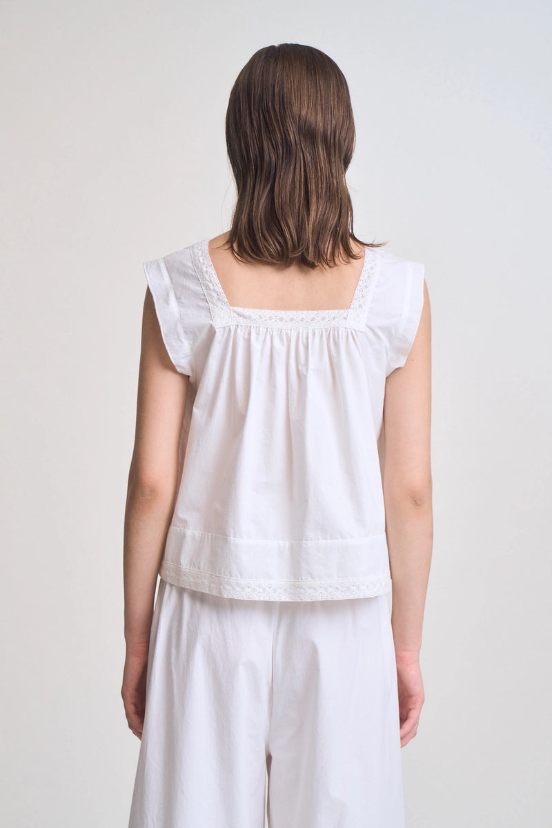 Eyelet Trim Detailed Sleeveless Top