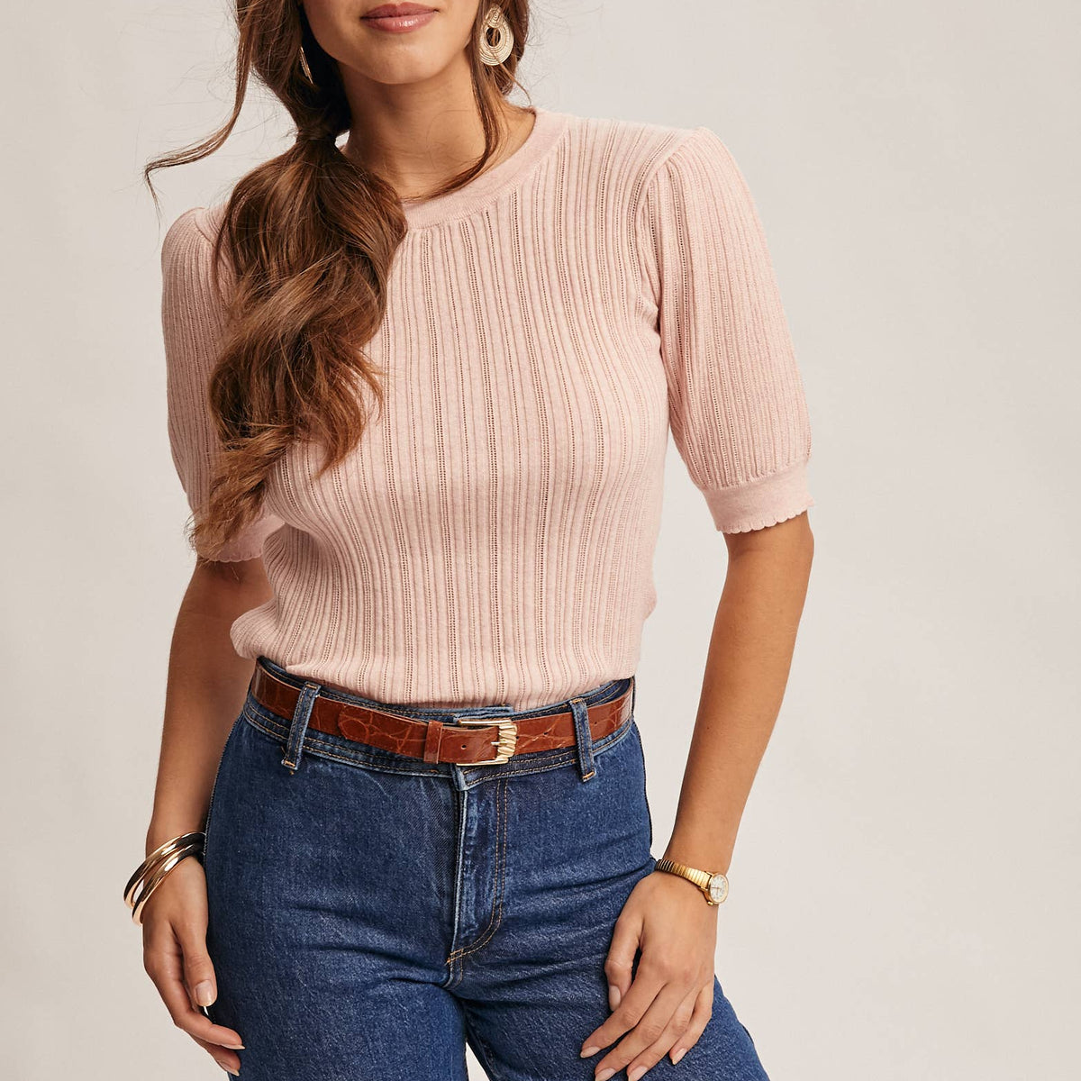 Tara Textured Knit Puff Sleeve Top